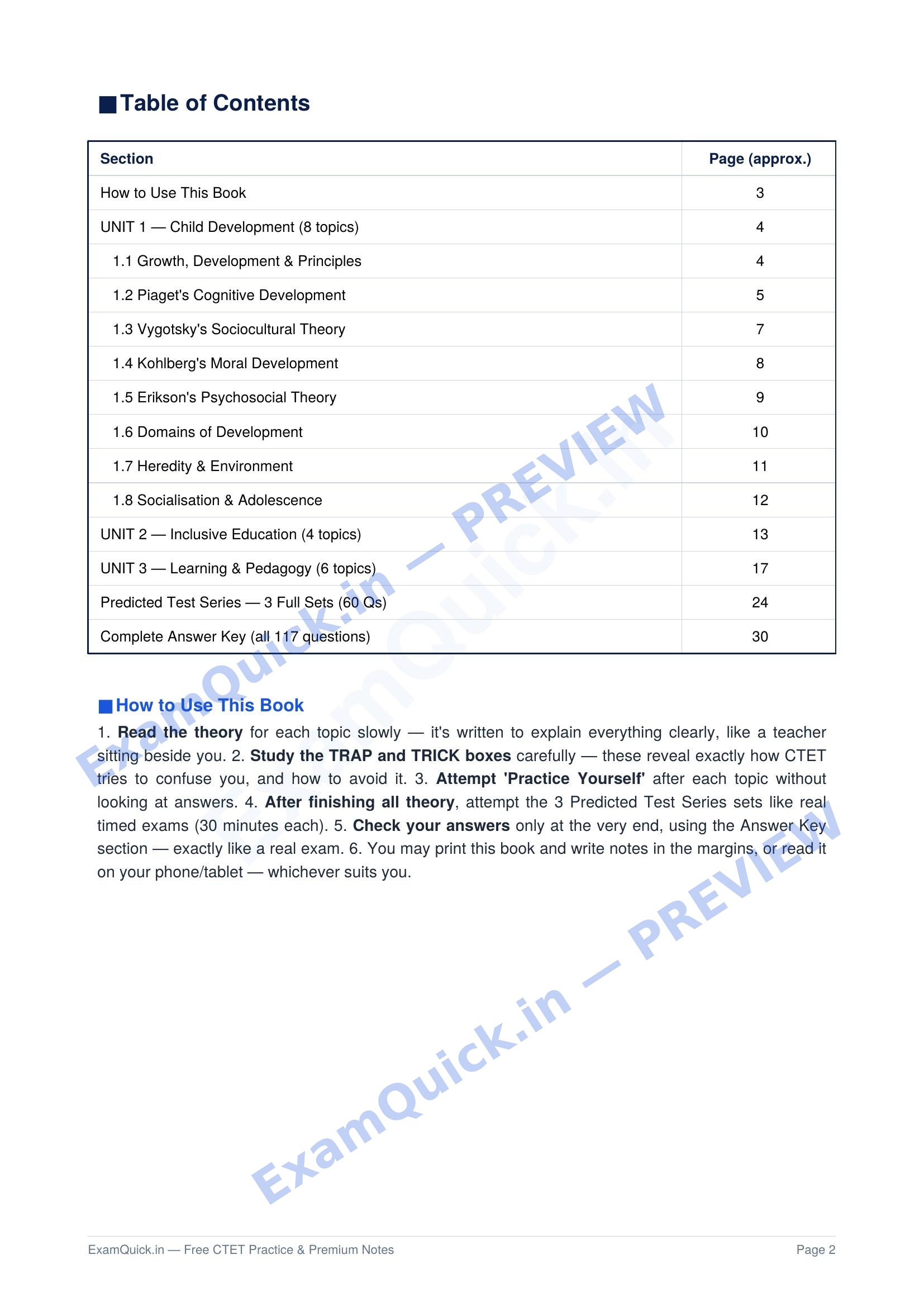 CTET CDP Premium Notes - Table of Contents preview